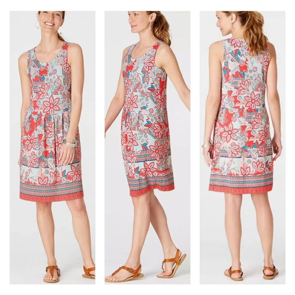 J. JILL Floral Boho Patchwork Print Rayon/Spandex Tank Midi Dress, Sz L